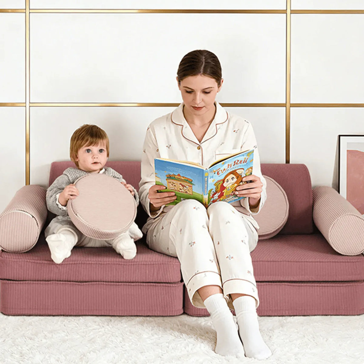 Corduroy Modular Play Sofa with Soft Rounded Blocks and Convertible Layouts