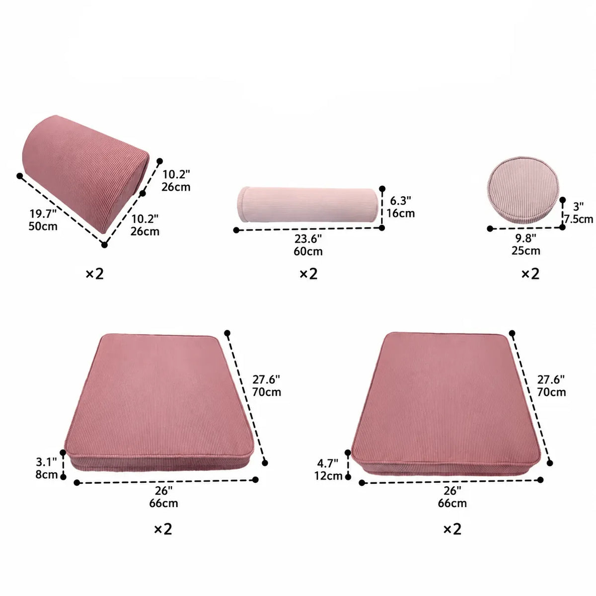 Corduroy Modular Play Sofa with Soft Rounded Blocks and Convertible Layouts Dimensions