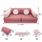 Corduroy Modular Play Sofa with Soft Rounded Blocks and Convertible Layouts Dimensions