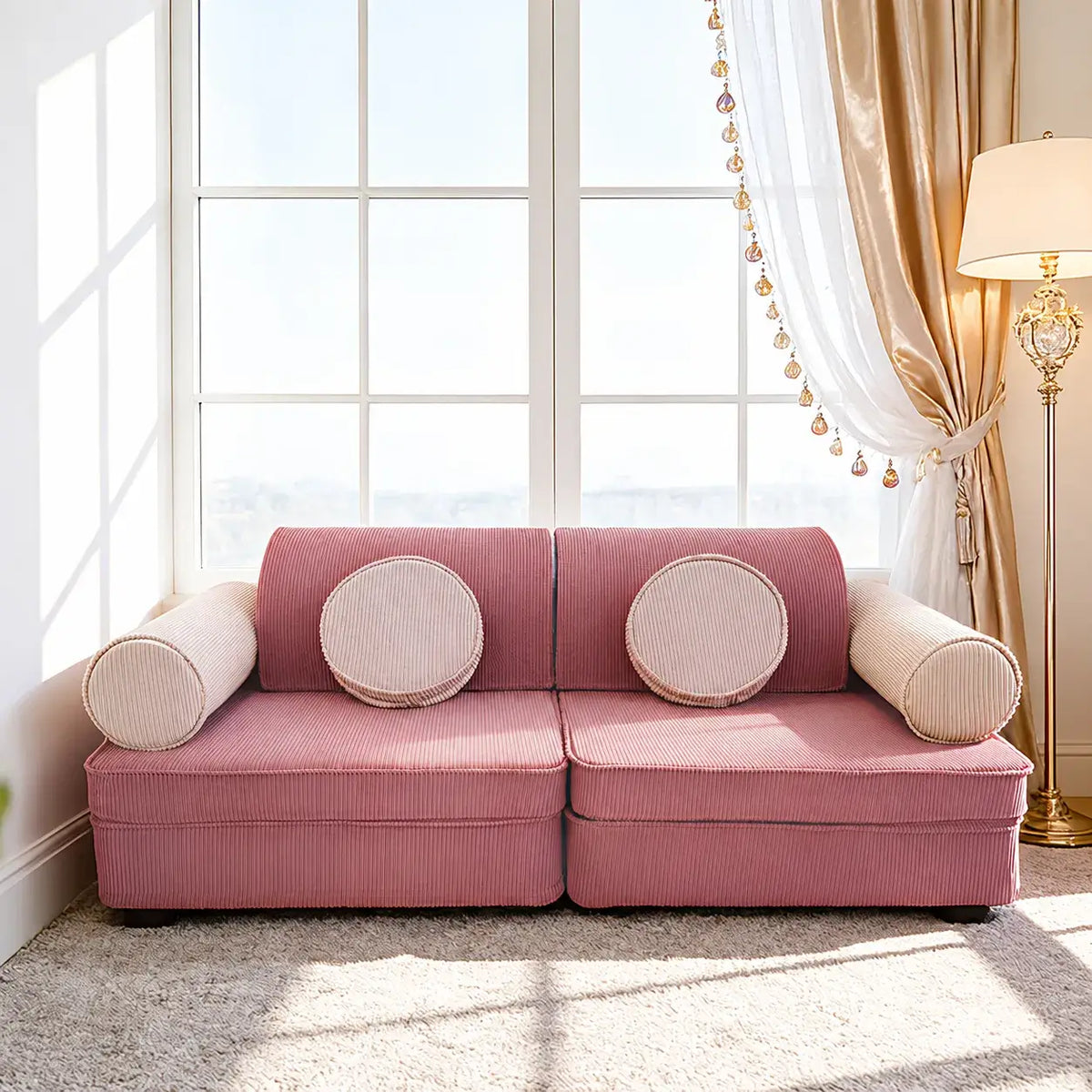 Corduroy Modular Play Sofa with Soft Rounded Blocks and Convertible Layouts Main Product Image