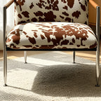 Cow Print Accent Lounge Chair with Stainless Steel Frame and Wood Arms