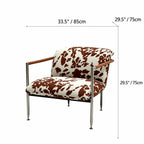 Cow Print Accent Lounge Chair with Stainless Steel Frame and Wood Arms Dimensions