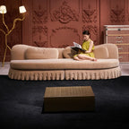 Cream Beige Ruffle Skirt Sofa Series with Curved Shelter Back Main Product Image