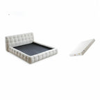 Cream Boucle Bed with Inset Mattress and Rounded Channel Tufting