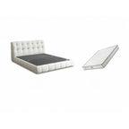 Cream Boucle Bed with Inset Mattress and Rounded Channel Tufting