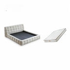 Cream Boucle Bed with Inset Mattress and Rounded Channel Tufting