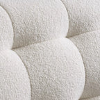 Cream Boucle Bed with Inset Mattress and Rounded Channel Tufting