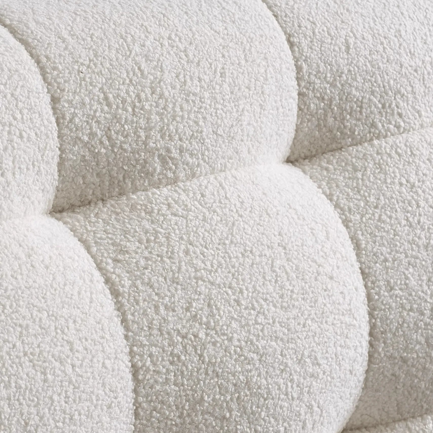 Cream Boucle Bed with Inset Mattress and Rounded Channel Tufting