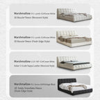 Cream Boucle Bed with Inset Mattress and Rounded Channel Tufting