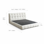 Cream Boucle Bed with Inset Mattress and Rounded Channel Tufting Dimensions
