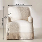 Cream Boucle Fringe Chair with Sculpted Arms for Boutique Corners Dimensions