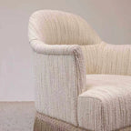 Cream Boucle Fringe Chair with Sculpted Curves for Bedroom Lounge