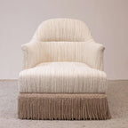 Cream Boucle Fringe Chair with Sculpted Curves for Bedroom Lounge