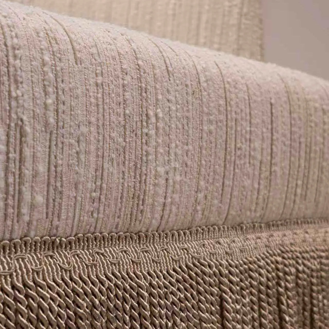 Cream Boucle Fringe Chair with Sculpted Curves for Bedroom Lounge