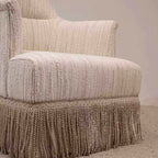 Cream Boucle Fringe Chair with Sculpted Curves for Bedroom Lounge