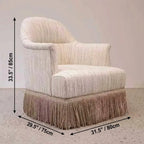 Cream Boucle Fringe Chair with Sculpted Curves for Bedroom Lounge Dimensions