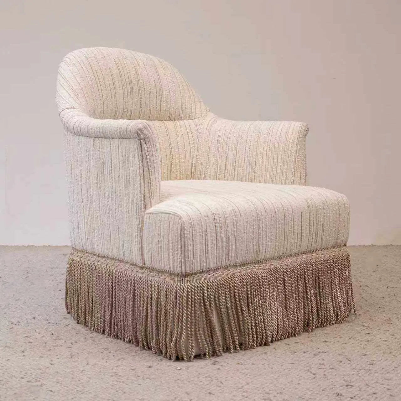 Cream Boucle Fringe Chair with Sculpted Curves for Bedroom Lounge Main Product Image Main image