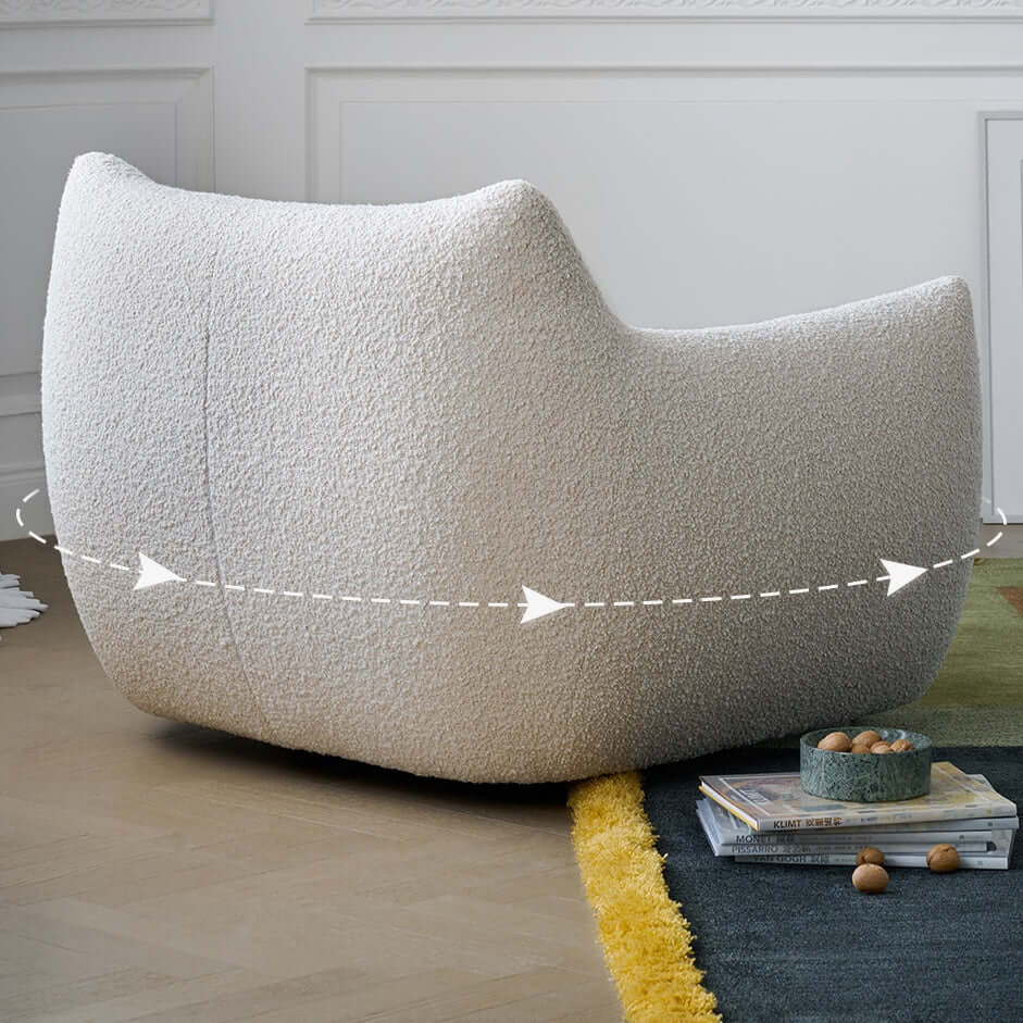 Cream Boucle Lounge Chair with 360° Swivel Design
