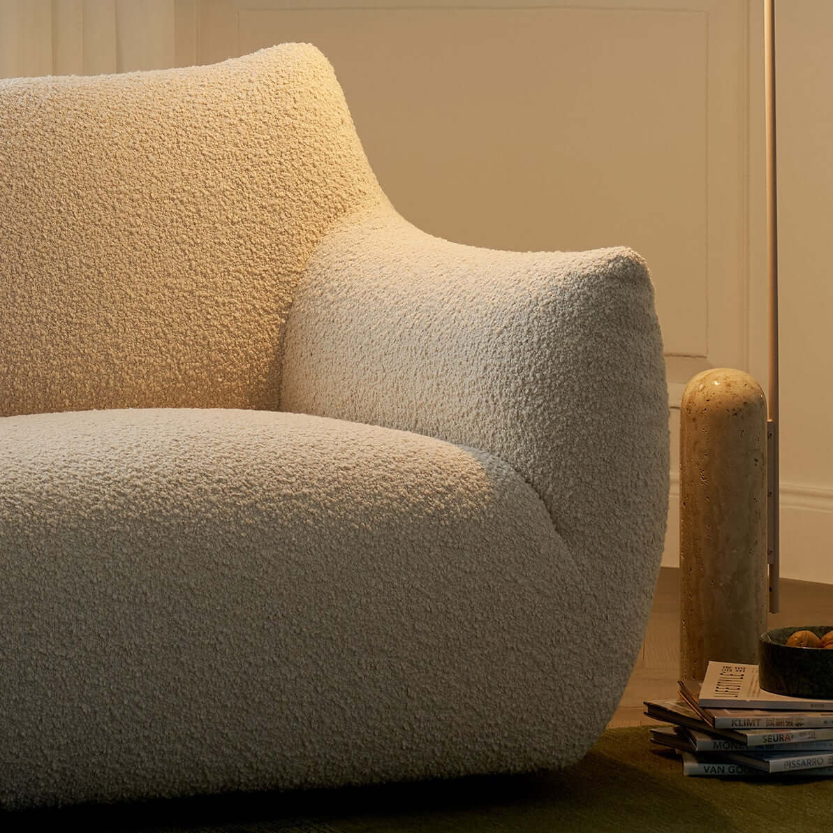 Cream Boucle Lounge Chair with 360° Swivel Design