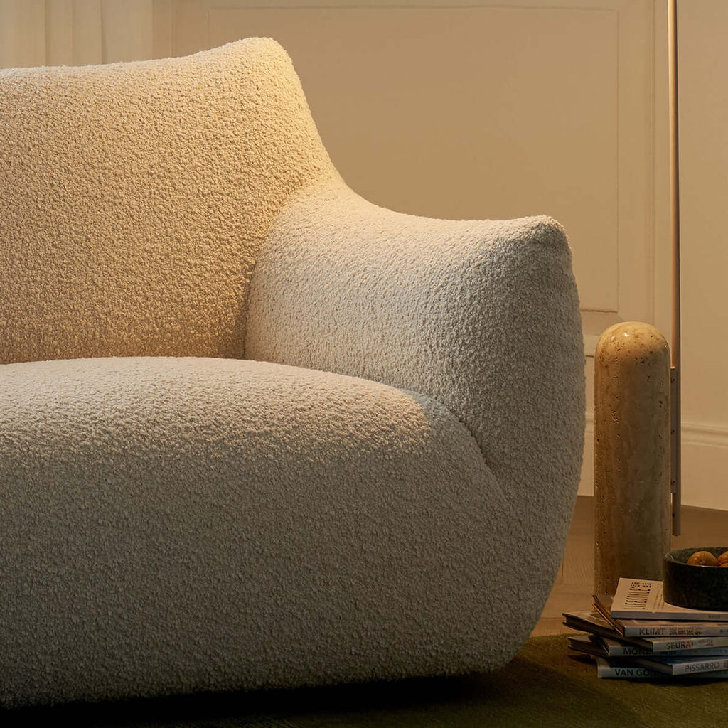 Cream Boucle Lounge Chair with 360° Swivel Design