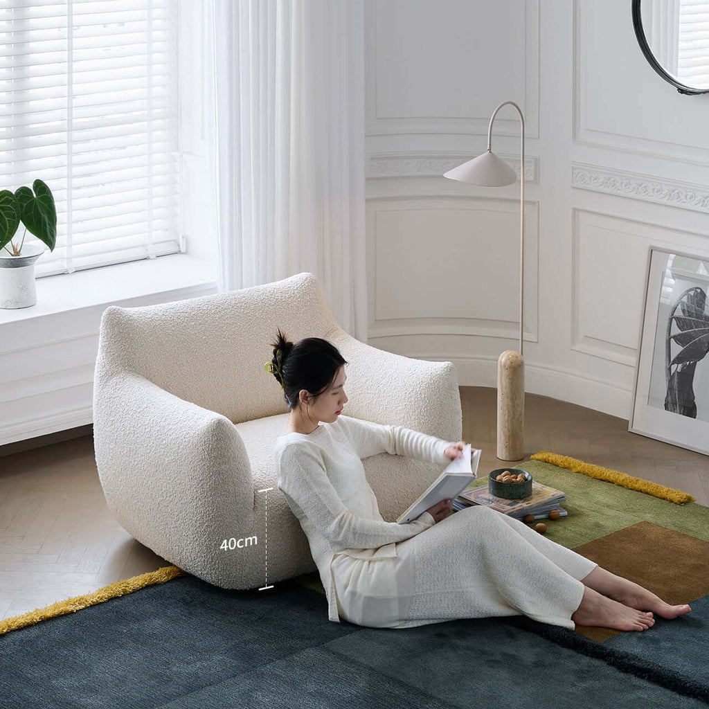 Cream Boucle Lounge Chair with 360° Swivel Design