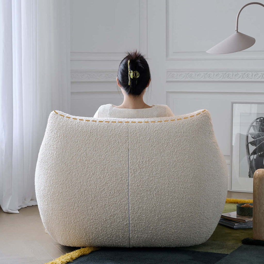 Cream Boucle Lounge Chair with 360° Swivel Design