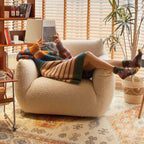 Cream Boucle Lounge Chair with 360° Swivel Design