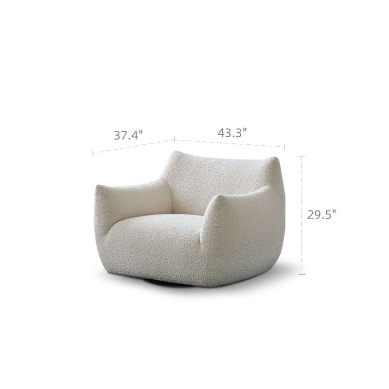 Cream Boucle Lounge Chair with 360° Swivel Design Dimensions