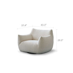 Cream Boucle Lounge Chair with 360° Swivel Design Dimensions