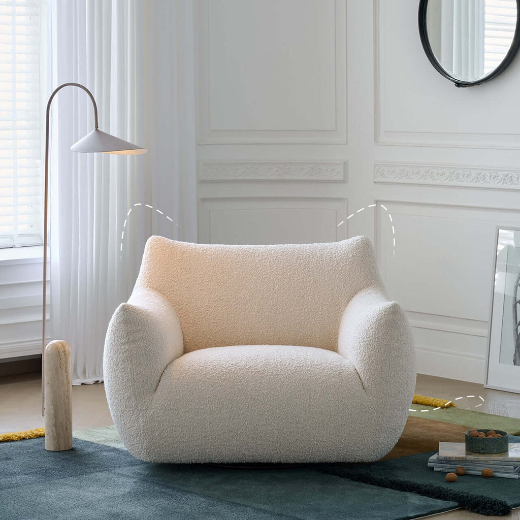 Cream Boucle Lounge Chair with 360° Swivel Design Main Product Image