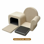 Cream Boucle Pet-Friendly Kids Sofa with Fold-Out Lounge and Arched Nook