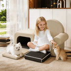Cream Boucle Pet-Friendly Kids Sofa with Fold-Out Lounge and Arched Nook