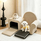 Cream Boucle Pet-Friendly Kids Sofa with Fold-Out Lounge and Arched Nook