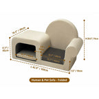 Cream Boucle Pet-Friendly Kids Sofa with Fold-Out Lounge and Arched Nook Dimensions