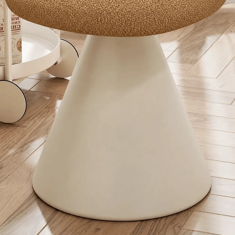 Cream Boucle Swivel Vanity Stool with Cat Paw Back and Steel Base