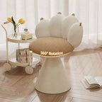 Cream Boucle Swivel Vanity Stool with Cat Paw Back and Steel Base