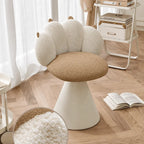 Cream Boucle Swivel Vanity Stool with Cat Paw Back and Steel Base