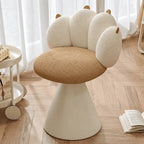 Cream Boucle Swivel Vanity Stool with Cat Paw Back and Steel Base