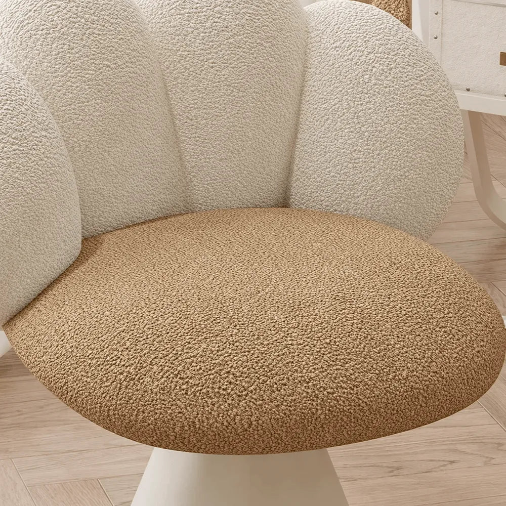Cream Boucle Swivel Vanity Stool with Cat Paw Back and Steel Base