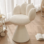 Cream Boucle Swivel Vanity Stool with Cat Paw Back and Steel Base