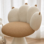 Cream Boucle Swivel Vanity Stool with Cat Paw Back and Steel Base