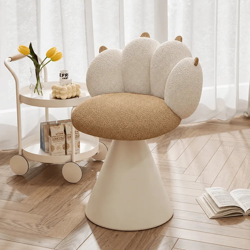 Cream Boucle Swivel Vanity Stool with Cat Paw Back and Steel Base Main Product Image