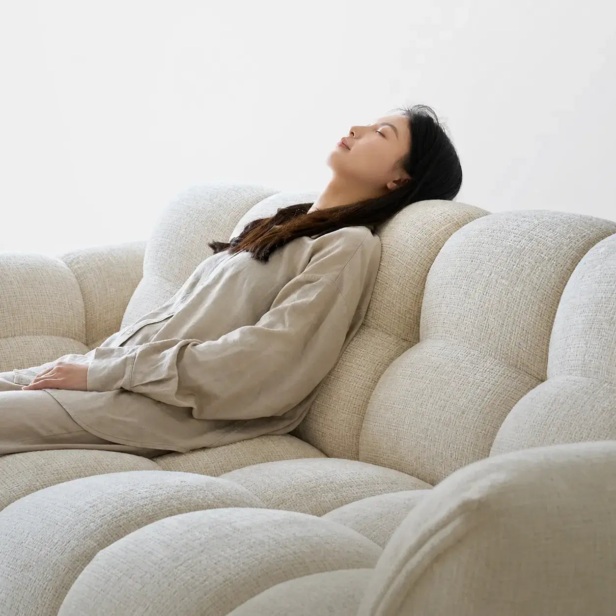 Cream Chenille Petal Sofa with Sculpted Back and Modular Lounge Forms