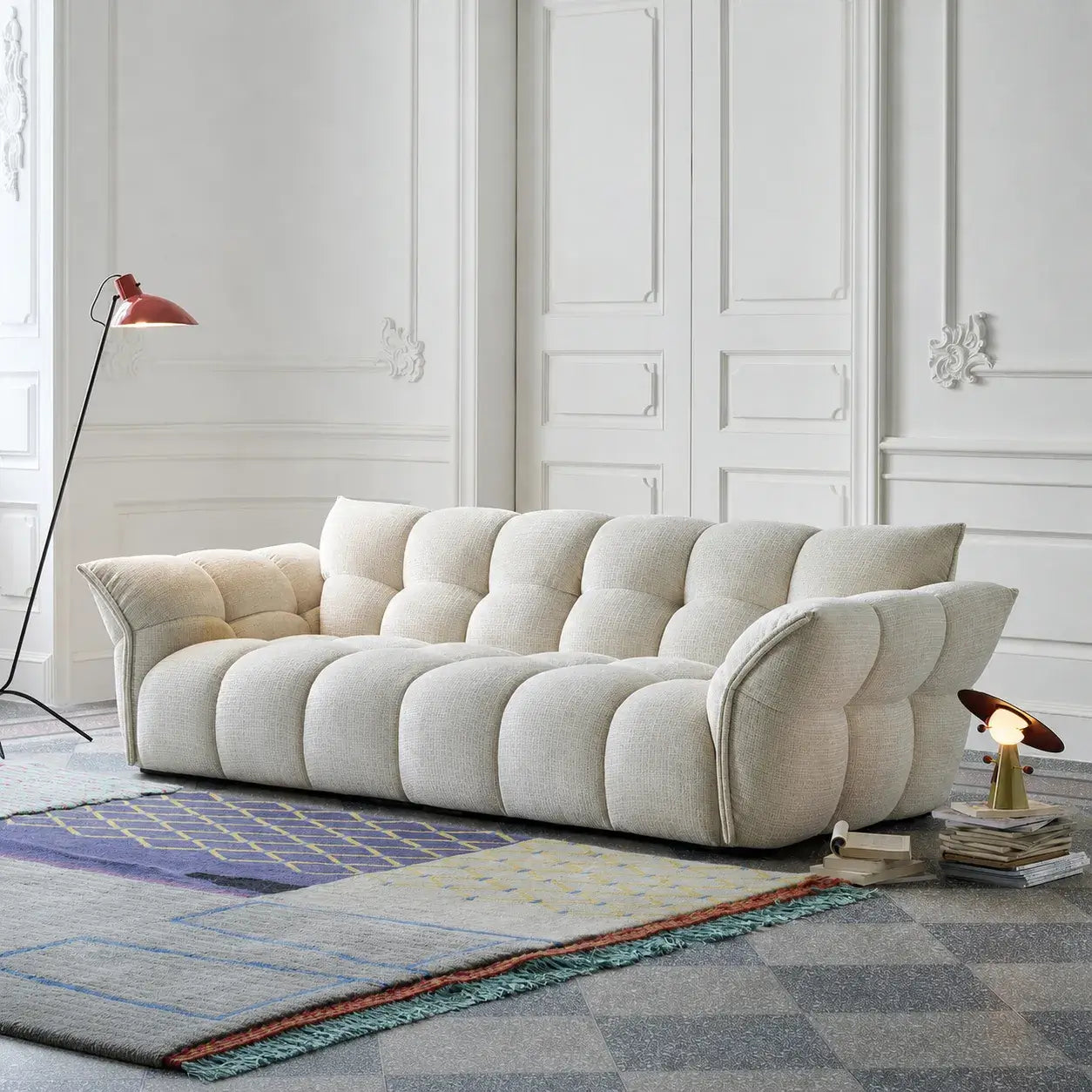 Cream Chenille Petal Sofa with Sculpted Back and Modular Lounge Forms