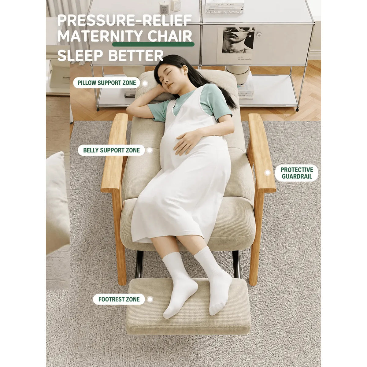 Cream Chenille Pregnancy Office Chair With Adjustable Recline and Ottoman