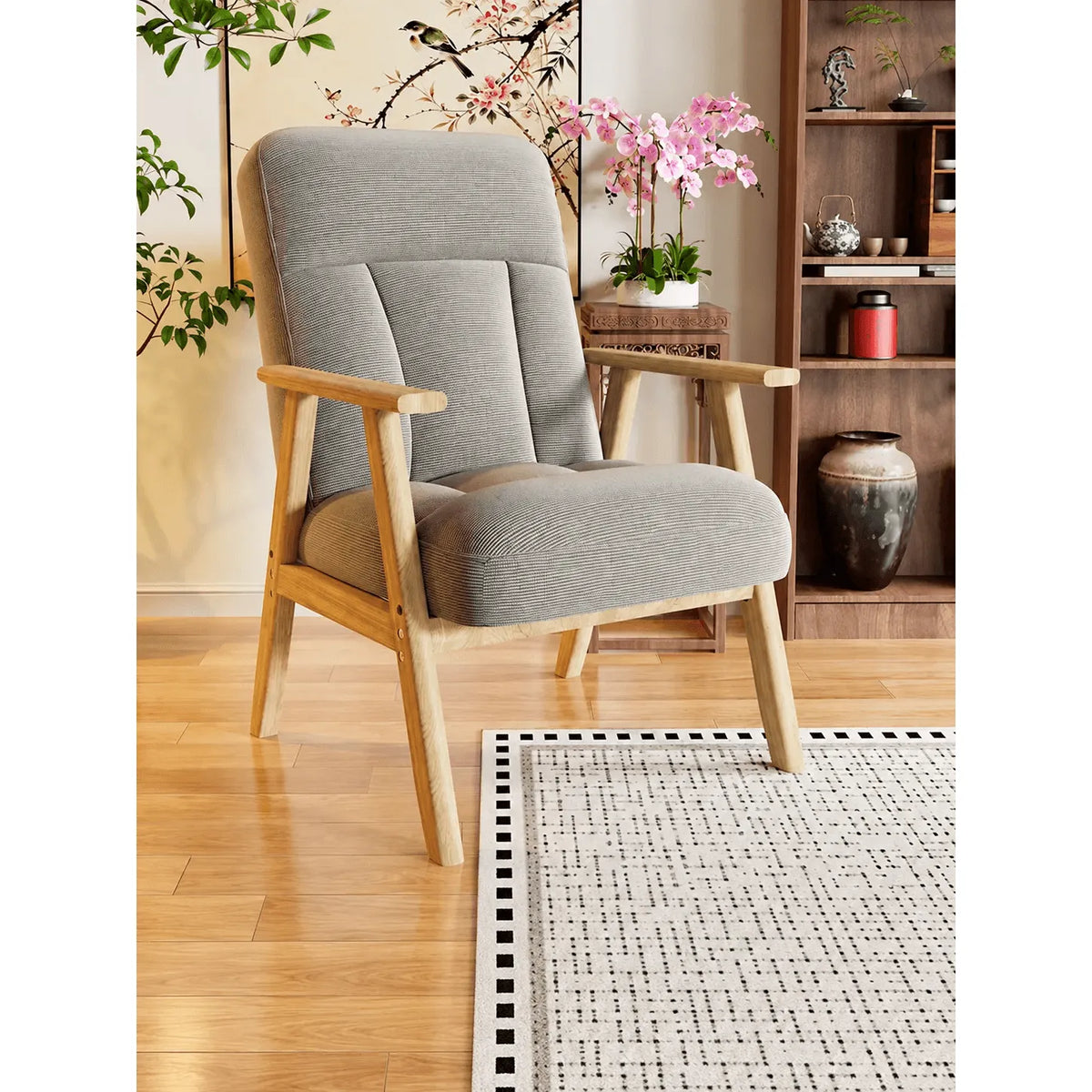 Cream Chenille Pregnancy Office Chair With Adjustable Recline and Ottoman