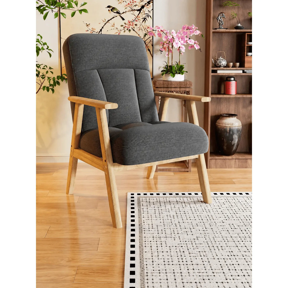 Cream Chenille Pregnancy Office Chair With Adjustable Recline and Ottoman
