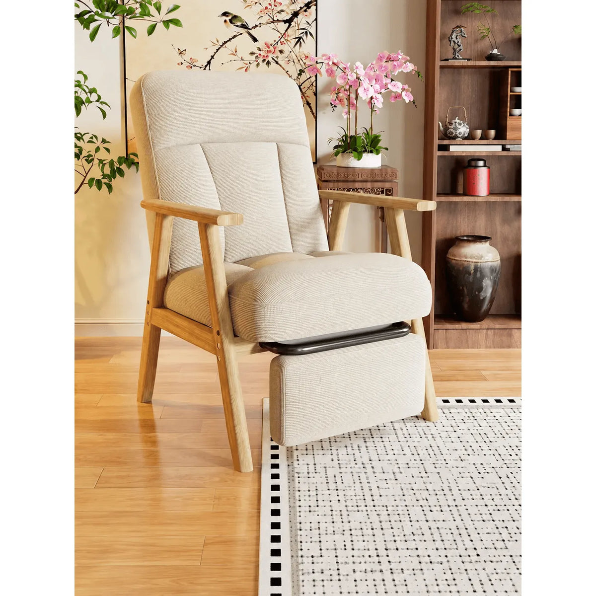 Cream Chenille Pregnancy Office Chair With Adjustable Recline and Ottoman