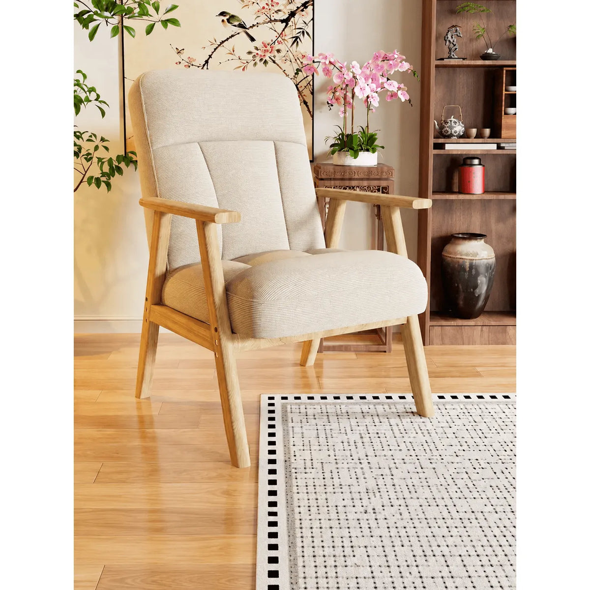 Cream Chenille Pregnancy Office Chair With Adjustable Recline and Ottoman