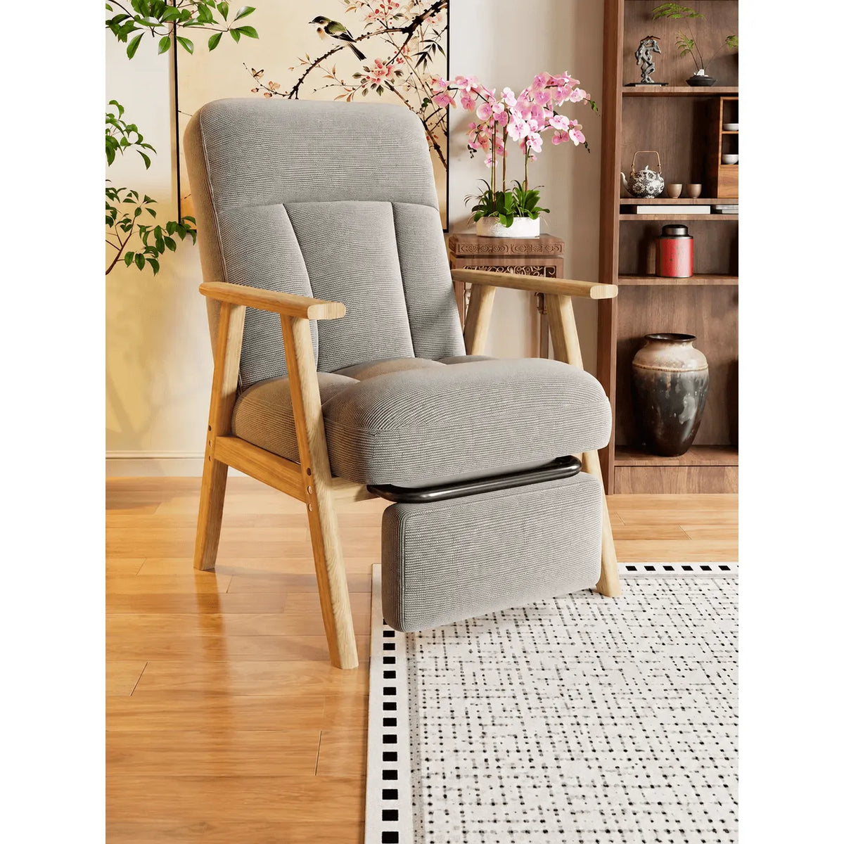 Cream Chenille Pregnancy Office Chair With Adjustable Recline and Ottoman